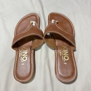Kino Key West Womens Leather Flip Flops Brown Slide Sandals Size 9 Handmade
